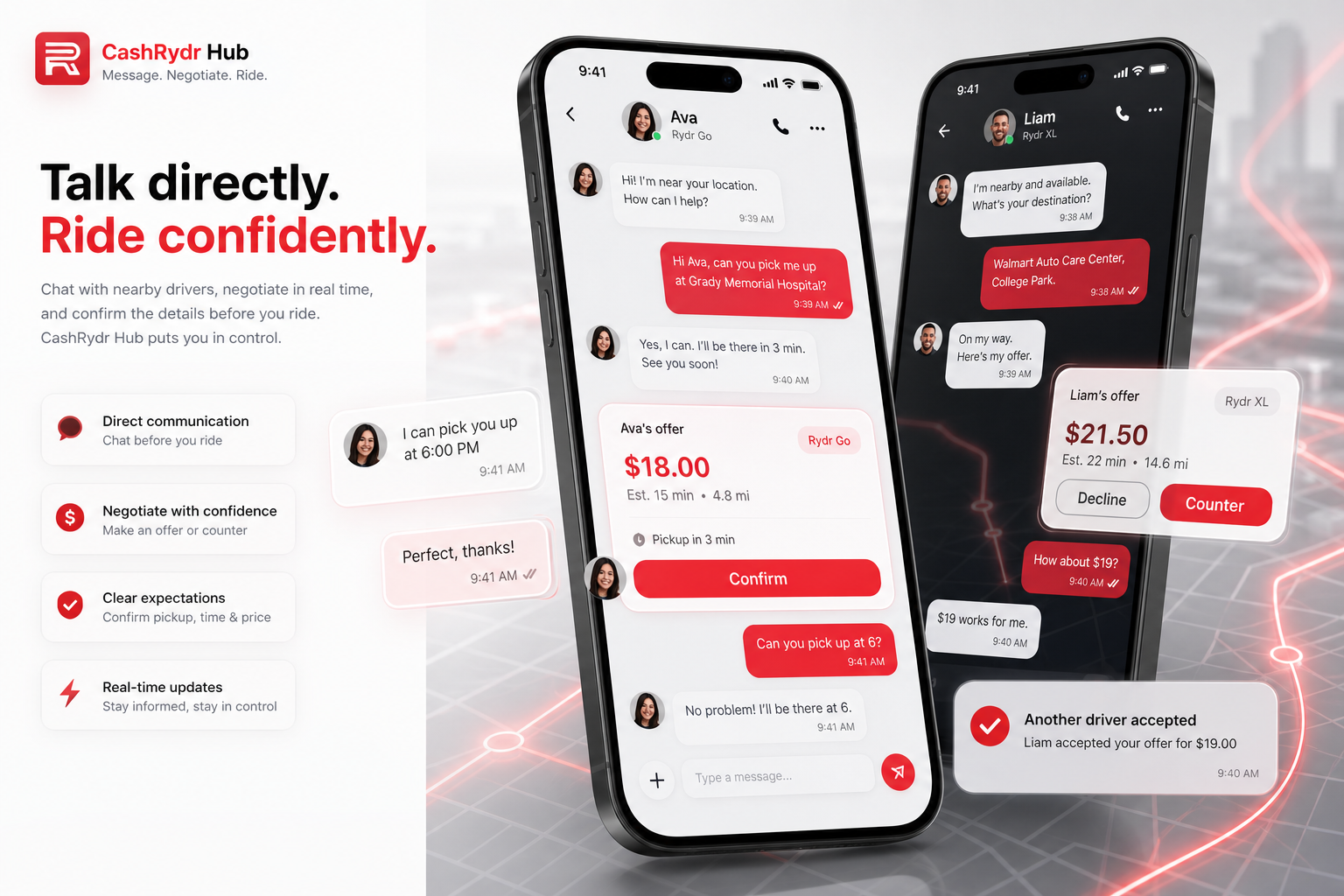 Generated CashRydr Hub conversation and offer product render