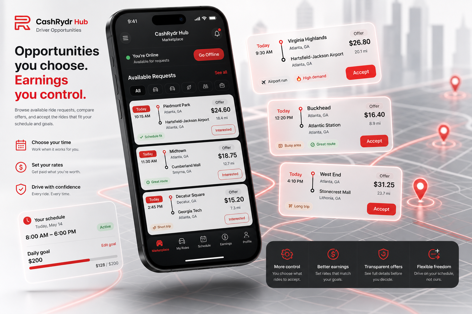 Generated CashRydr Hub driver marketplace opportunities render